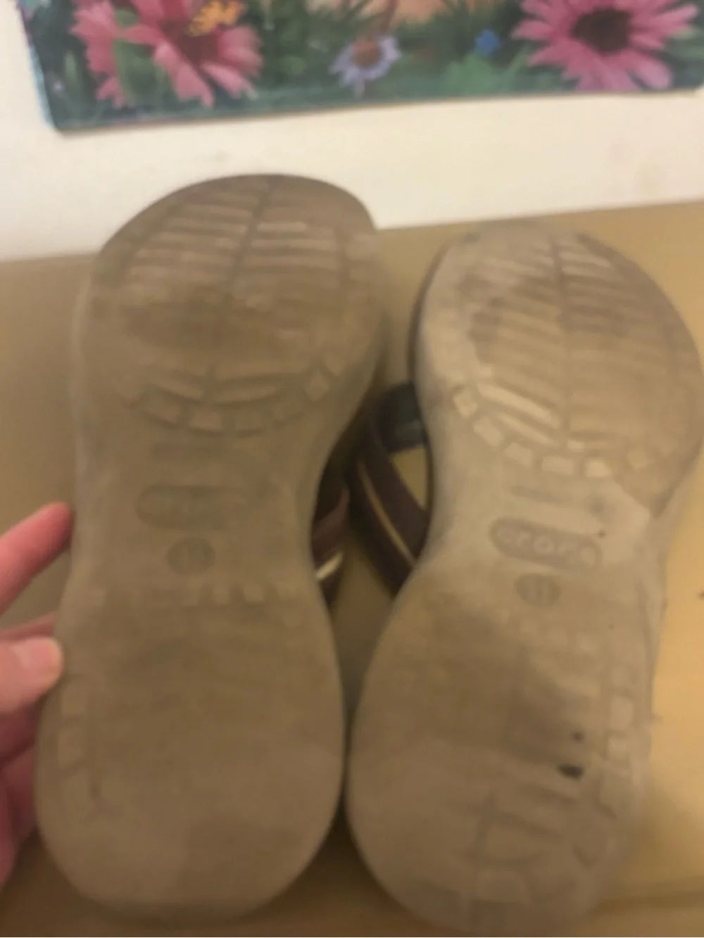 CROCS Brown and Tan Flip Thong Sandals